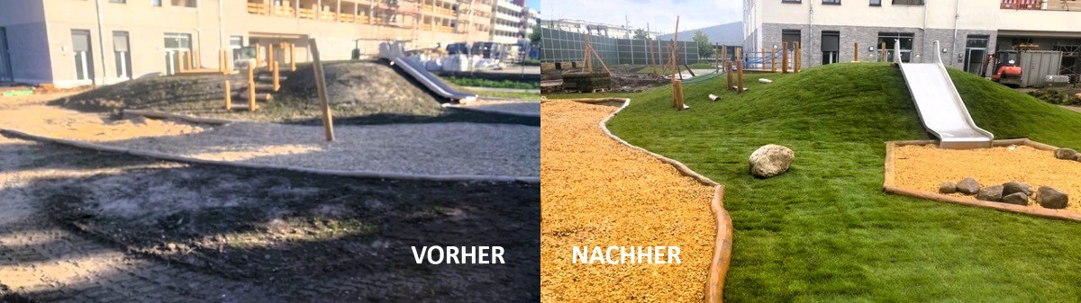Rollrasenverlegung auf einer neu angelegten Fläche einer Kindertagesstätte in Leipzig